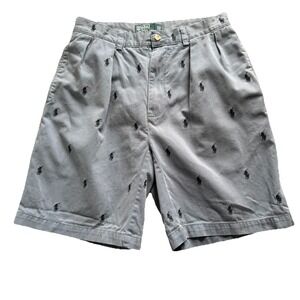 Vtg Ralph Lauren POLO Classic Fit Pleated Pony Shorts MensSz 32 All Over Print